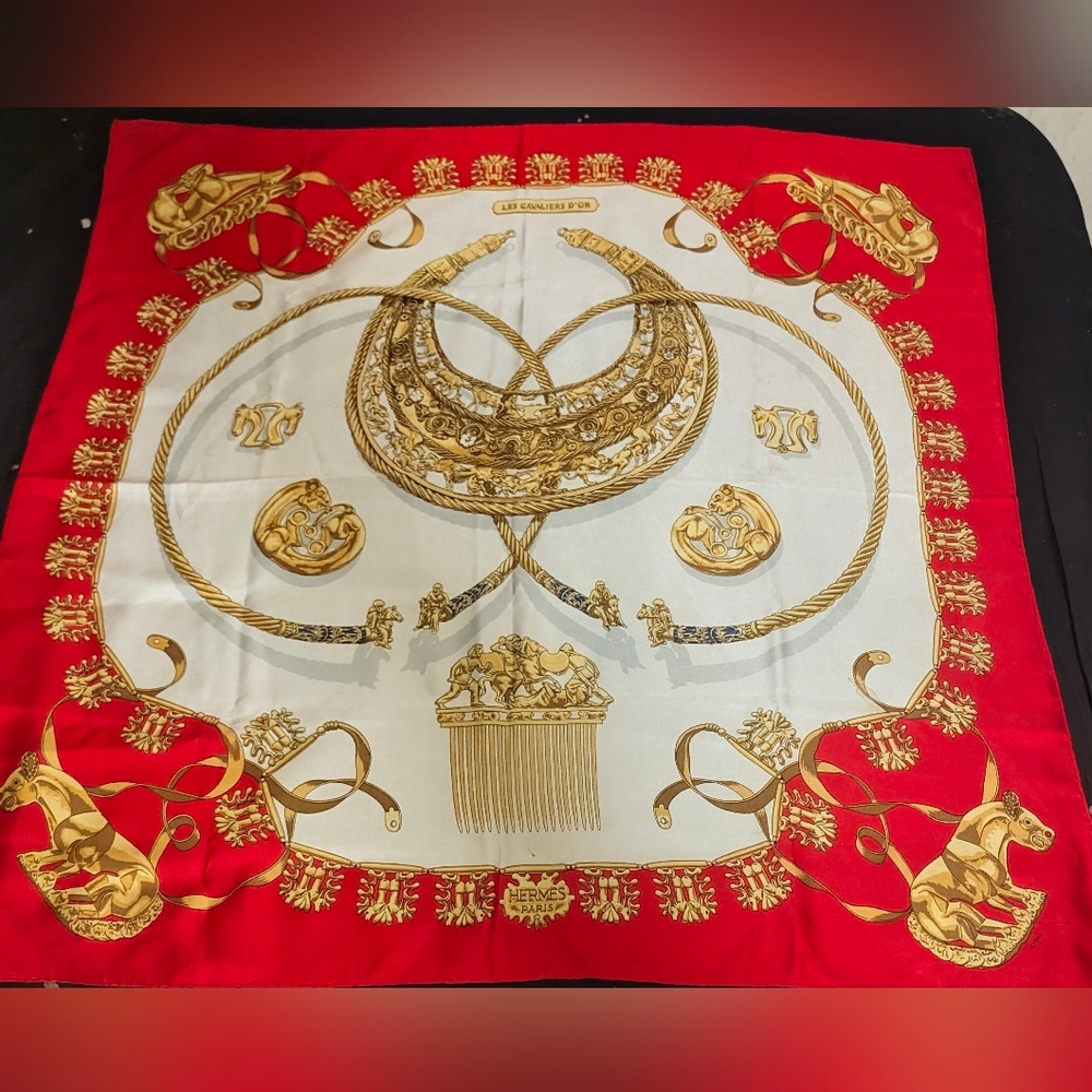 Vintage Hermes "Les Cavaliers D'Or" Silk Scarf